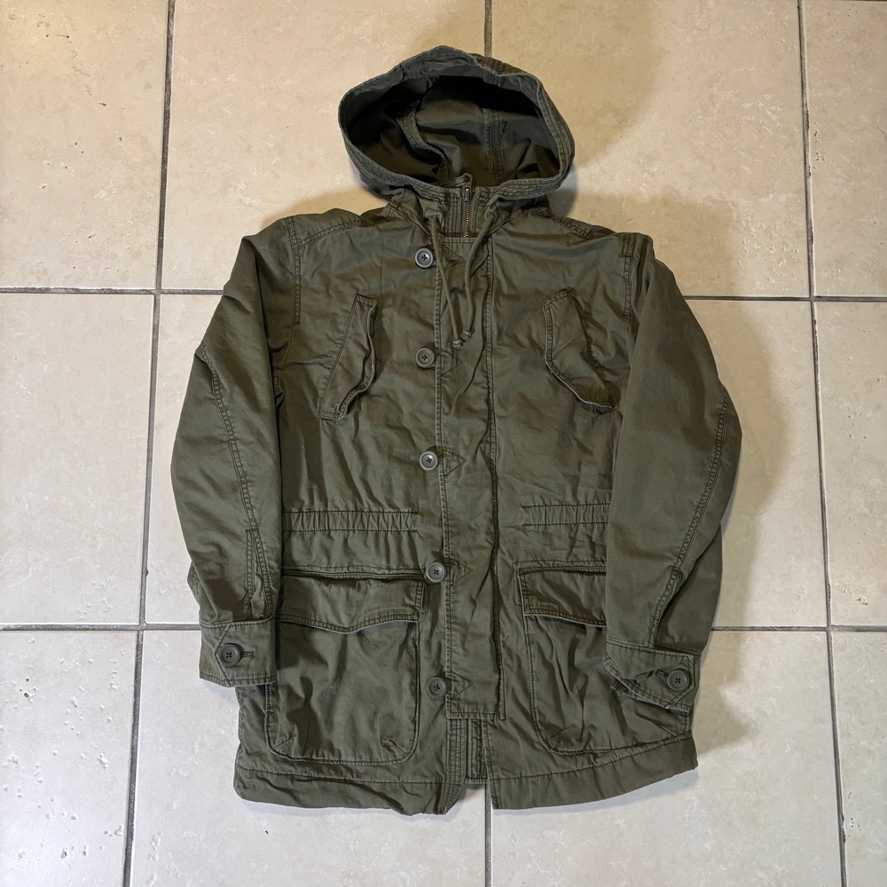 Gap Mens Olive Green Military Field Jacket Parka Hooded Utility Coat Size M